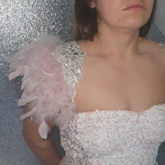Blush feather crystal epaulettes [Custom fit bridal shoulder pieces [ Wedding shoulder Modern bride Wings  By Crystal wedding UK
