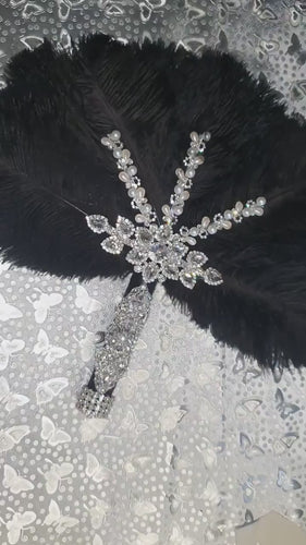 Black Feather Fan wedding bouquet, Ostrich feather crystal hand fan bouquet by Crystal wedding uk