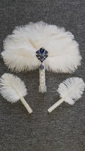 Feather Fan bouquet,  custom brooch bridal fan. Great Gatsby wedding style 1920's by Crystal wedding uk