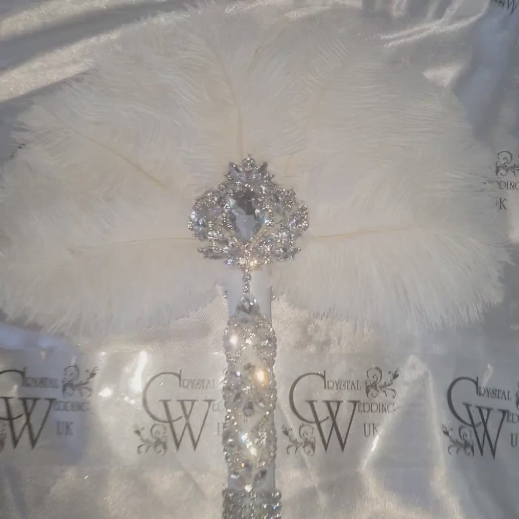 Feather Fan  bouquet luxury  alternative  Bouquet  Great Gatsby wedding style -ANY COLOUR  Artificial bouquet by Crystal wedding uk