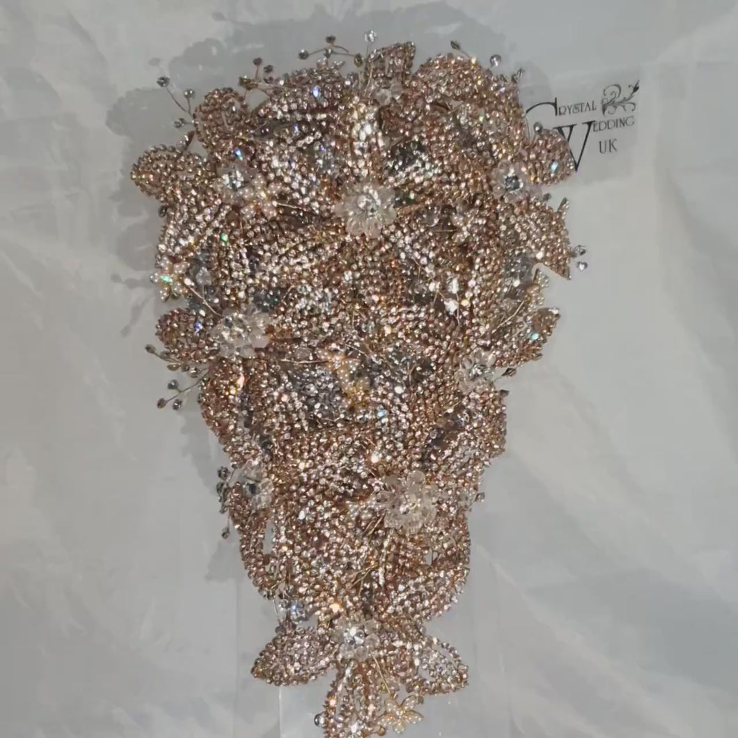 Luxury Diamante bouquet  Gold Jewel rhinestone crystal wedding bouquet Crystal Bridal Bouquet, cascade Jewel bouquet by Crystal wedding uk