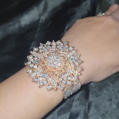ROSE GOLD Wrist corsage ,Crystal rhinestone Wedding Cuff, bridesmaid Bracelet by Crystal wedding uk