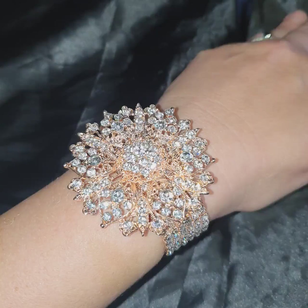 ROSE GOLD Wrist corsage ,Crystal rhinestone Wedding Cuff, bridesmaid Bracelet by Crystal wedding uk