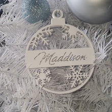 Load and play video in Gallery viewer, Snowflake Tree bauble made using Swarovski elements, Personalised bauble, Monogram name hanging tree decoration By Crystal wedding uk
