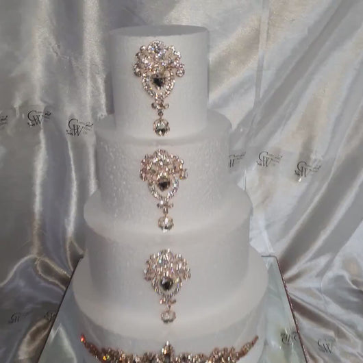 Crystal cake brooch,ROSE GOLD cake decoration, rhinestone cake jewellery, many designs  to choose- by Crystal wedding uk