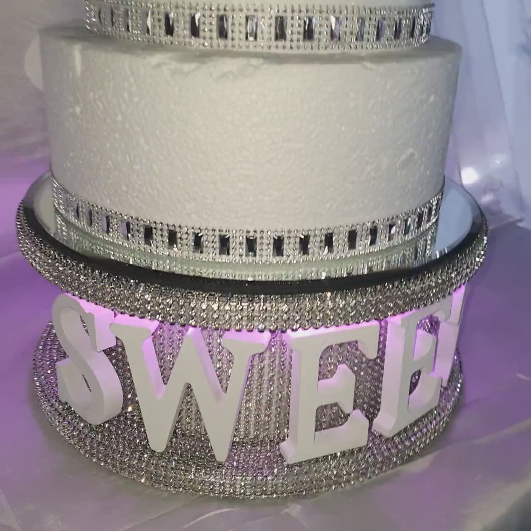 Sweet 16 cake stand  date- REAL CRYSTAL stone celebration cake stand + lights