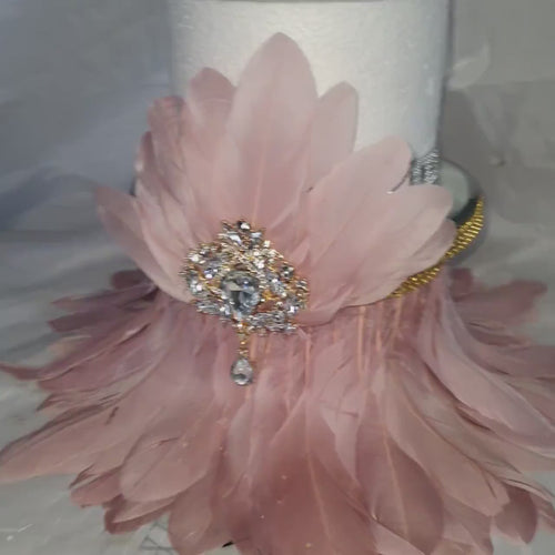 Feather cake stand plus topper, blush pink. Great Gatsby, 1920's wedding. by Crystal wedding ukw