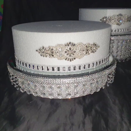 set of 7 Crystal cake stands  ascending style design wedding cake stands by Crystal wedding uk