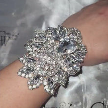 Load and play video in Gallery viewer, Wedding prom corsage. rhinestone brooch Bracelet Jewellery by Crystal wedding uk
