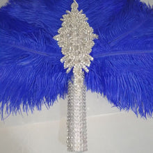 Load and play video in Gallery viewer, Royal blue  feather fan bouquet, Great Gatsby wedding style 1920&#39;s - any colour as custom made by Crystal wedding uk
