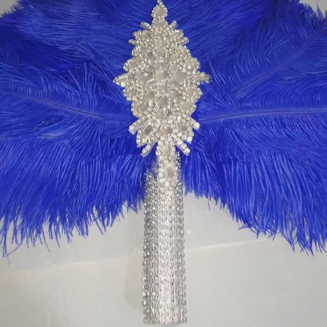 Royal blue  feather fan bouquet, Great Gatsby wedding style 1920's - any colour as custom made by Crystal wedding uk