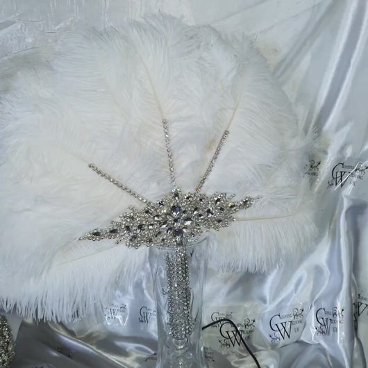 OFF WHITE Wedding feather fan, brides ostrich fan, wedding hand fan- custom made by Crystal wedding uk