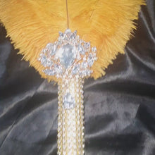Load and play video in Gallery viewer, Gold  Feather Fan bouquet,  bridal fan, flower girl wand, Great Gatsby 1920&#39;s wedding - ANY COLOUR by Crystal wedding uk
