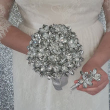 Load and play video in Gallery viewer, Crystal bouquet, crystal flowers, Brides wedding bouquet by Crystal wedding uk

