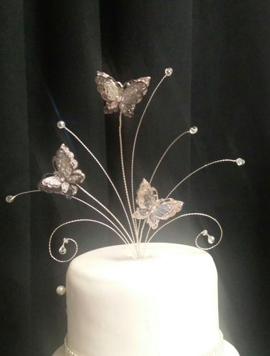 3d silver Metal Butterfly  cake topper set