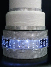 Load image into Gallery viewer, Diamante or Pearl crystal linked  Podium style cake stand by Crystal wedding uk
