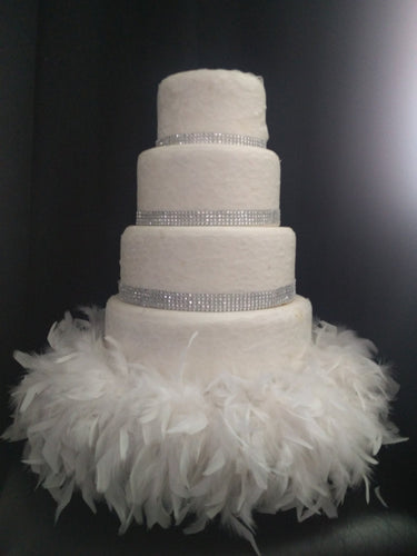 Diamante and Feather surround wedding cake stand  riser - all sizes- many  sizes and colours by Crystal wedding uk