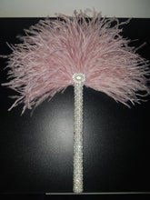 Load image into Gallery viewer, Ostrich PLUME Feather Fan flower girl bridesmaid wand  bouquet  Artificial  alternative  Bouquet  Great Gatsby wedding style -ANY COLOUR
