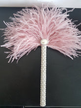 Load image into Gallery viewer, Ostrich PLUME Feather Fan flower girl bridesmaid wand  bouquet  Artificial  alternative  Bouquet  Great Gatsby wedding style -ANY COLOUR
