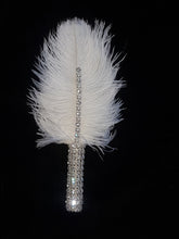 Load image into Gallery viewer, Feather buttonhole Boutonnière, Crystal rhinestone &amp; pearl  for jacket lapel  Great Gatsby wedding style -ANY COLOUR by Crystal wedding uk
