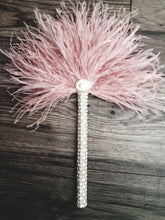 Load image into Gallery viewer, Ostrich PLUME Feather Fan flower girl bridesmaid wand  bouquet  Artificial  alternative  Bouquet  Great Gatsby wedding style -ANY COLOUR
