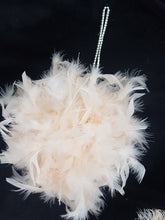 Load image into Gallery viewer, Feather Pomander With Rhinestone chain handle  Feather Kissing Ball. Feather Flower Girl Bouquet.   Artificial Wedding accessory ANY COLOUR
