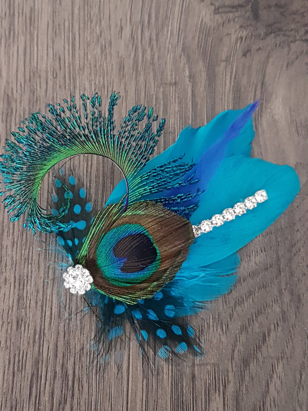 Peacock Sword Feather and Rhinestone  Buttonhole boutonniere,hair clip Wedding