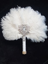 Load image into Gallery viewer, Brides Feather Fan bouquet , alternative  Bouquet,  Great Gatsby wedding style.
