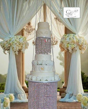 Load image into Gallery viewer, suspended cake chandelier, Faux crystal,cake swing + remote Led colour change lights by Crystal wedding uk
