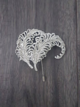 Load image into Gallery viewer, Peacock feather Brooch buttonhole Double Feather,  Wedding Boutonnière by Crystal wedding uk
