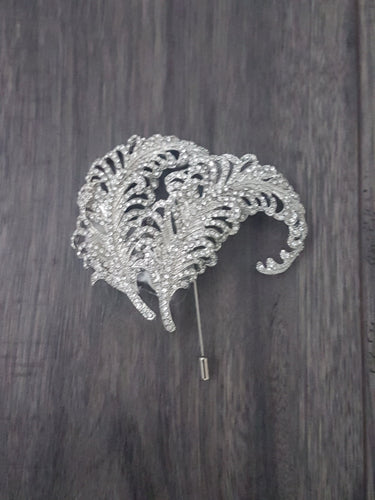 Peacock feather Brooch buttonhole Double Feather,  Wedding Boutonnière by Crystal wedding uk