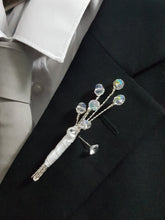 Load image into Gallery viewer, Groom Boutonniere, crystal wire buttonhole  Wedding Buttonhole Pin.  Wedding Boutonnière by Crystal wedding uk
