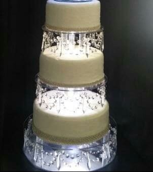 Crystal Chandelier LED Wedding Cake Tiers, CAKE Separator Set of 2, cake dividers, glass crystal drapes, 8