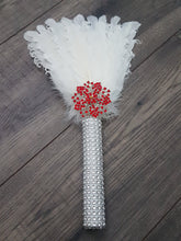 Load image into Gallery viewer, Bridesmaid Feather Fan bouquet,  Great Gatsby 1920&#39;s wedding - red,  graphite
