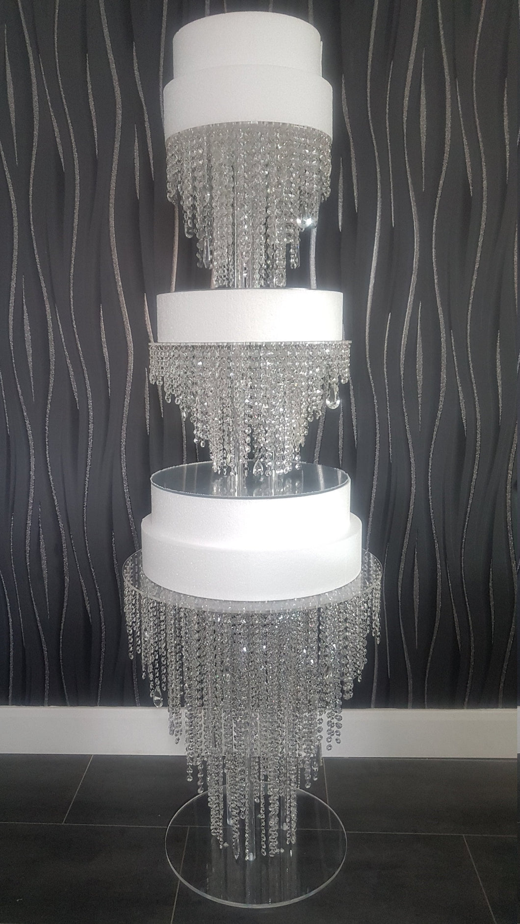 Set of 3  cake stands Floor table plus 2 dividers , chandelier style  Table - with Led by Crystal wedding uk