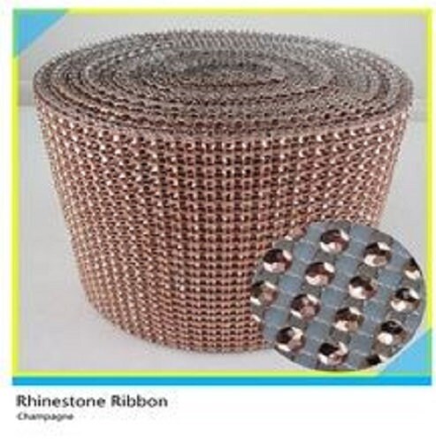 LIGHT CHAMPAGNE  Rhinestone ribbon, Diamond Mesh, Diamante Bling, Crystal trim 1 METER cake trim. by Crystal wedding uk