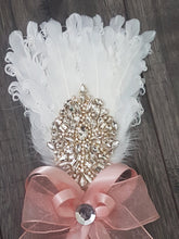 Load image into Gallery viewer, Bridesmaid Feather Fan flower girl wand. feather bouquet,  Great Gatsby 1920&#39;s wedding - ANY COLOUR
