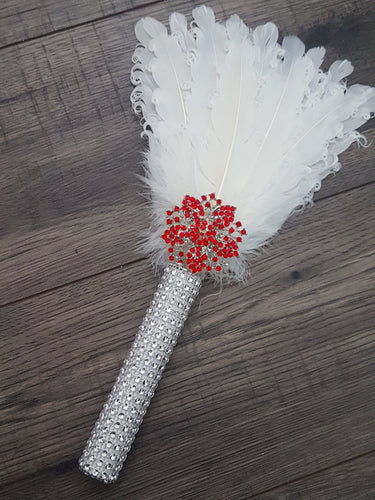 Bridesmaid Feather Fan bouquet,  Great Gatsby 1920's wedding - red,  graphite