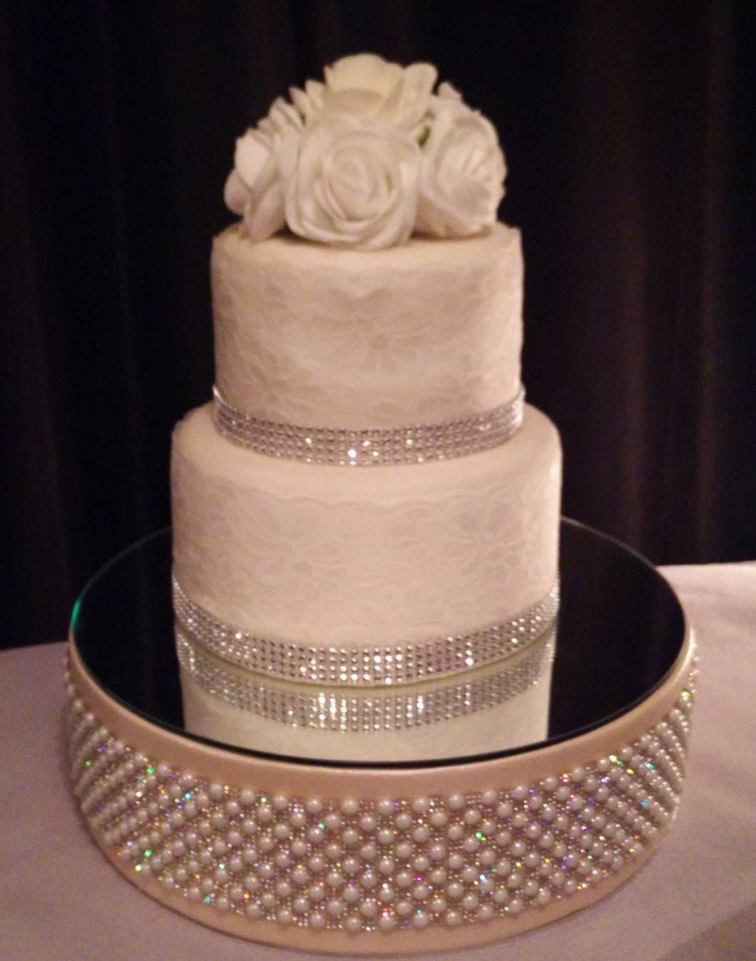 Wedding cake stand  Podium Vintage inspired Pearl & Rhinestone cake holder  all sizes round and square by Crystal wedding uk