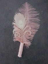 Load image into Gallery viewer, Feather buttonhole Boutonnière , Ostrich, Peacock,    Artificial  alternative  Great Gatsby wedding style -ANY COLOUR by Crystal wedding uk
