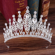 Load image into Gallery viewer, Tall  crystal tiara crown  Couture inspired modern crystal tiara Clear rhinestone crystal by Crystal wedding uk
