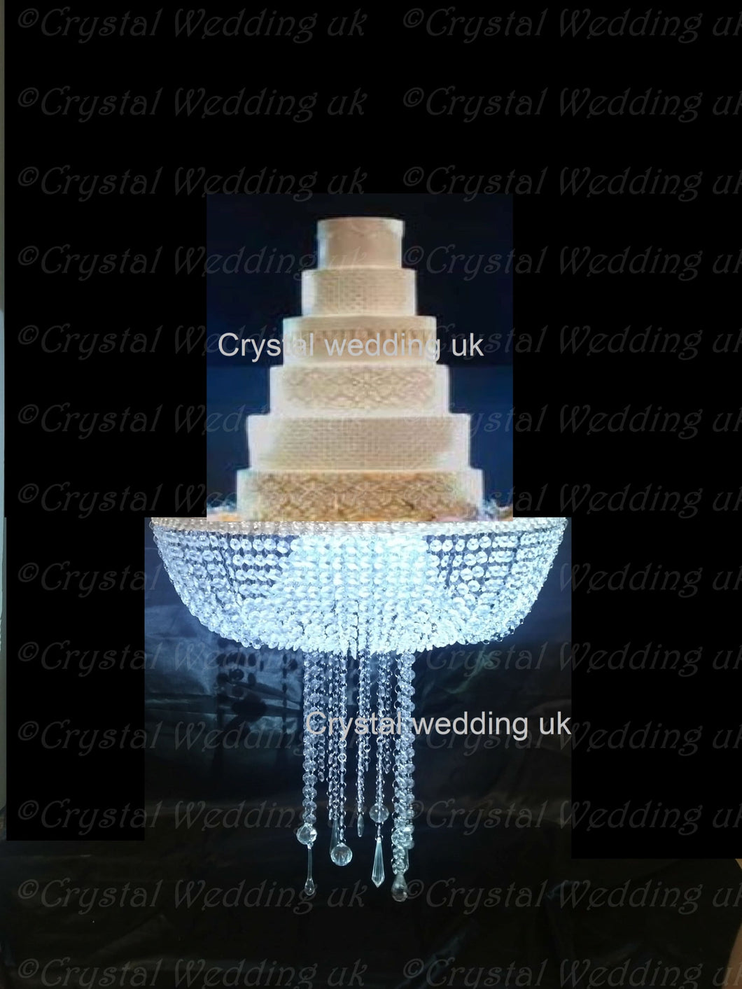 Crystal Chandelier drape  cake stand-( table top version) by Crystal wedding uk