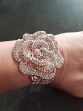 Load image into Gallery viewer, Wrist corsage ,Crystal Rose Wedding Cuff, bridesmaid Bracelet,  Rose gold by Crystal wedding uk
