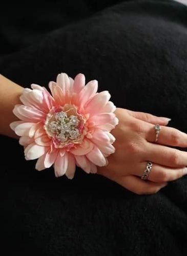 Gerbera wrist corsage,  Wedding  Corsage - prom corsage, blush pink peach
