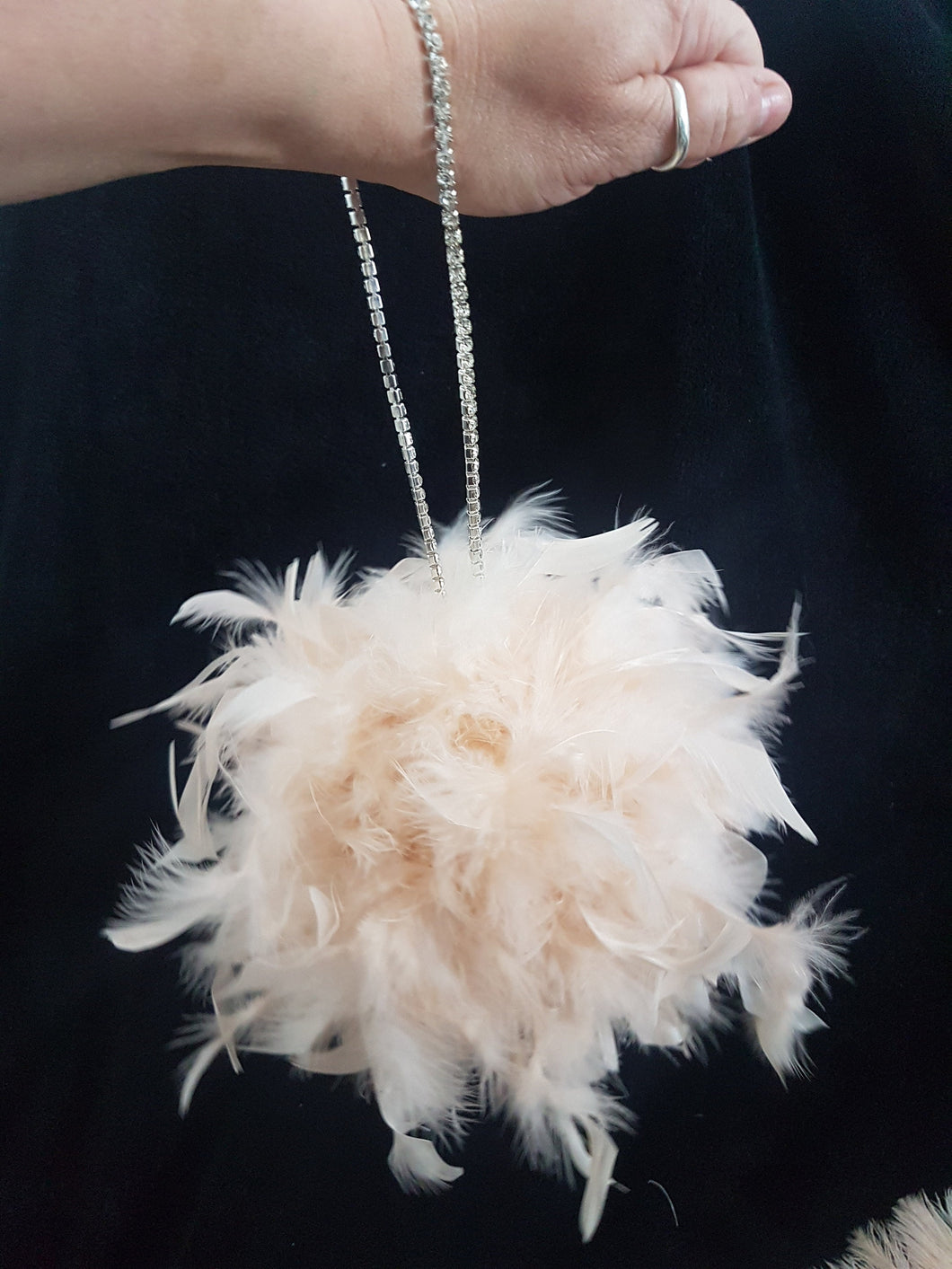 Feather Pomander With Rhinestone chain handle  Feather Kissing Ball. Feather Flower Girl Bouquet.   Artificial Wedding accessory ANY COLOUR
