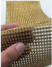 Load image into Gallery viewer, Clear crystal ribbon, 1yard. GLASS CLEAR STONES,  gold or silver by Crystal wedding uk
