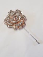 Load image into Gallery viewer, Groom Boutonniere, Crystal rose buttonhole.  Silver brooch rhinestone drop, Wedding Buttonhole Pin. by Crystal wedding uk
