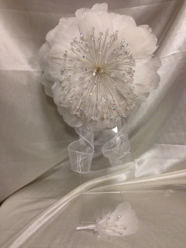 Crystal and Feather brides bouquet,