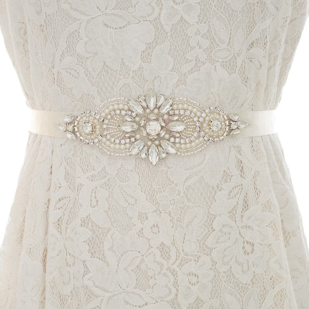 Brides sash belt , rhinestone pearl  bridal dress belt.