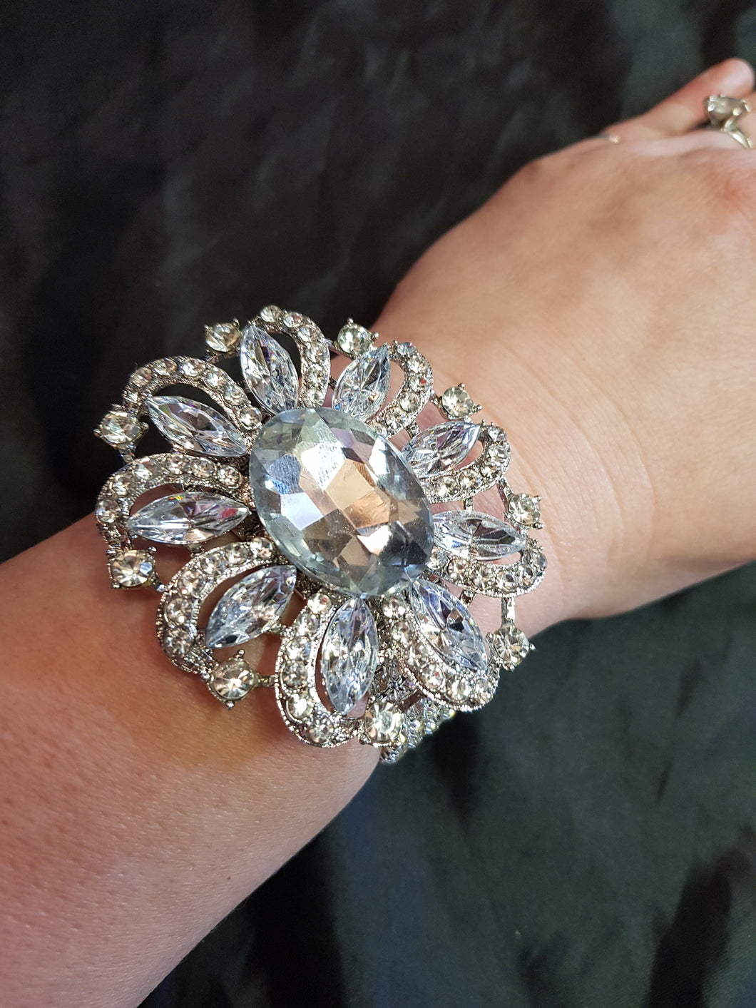 Wrist corsage ,Crystal rhinestone OVAL Wedding Cuff, bridesmaid Bracelet by Crystal wedding uk